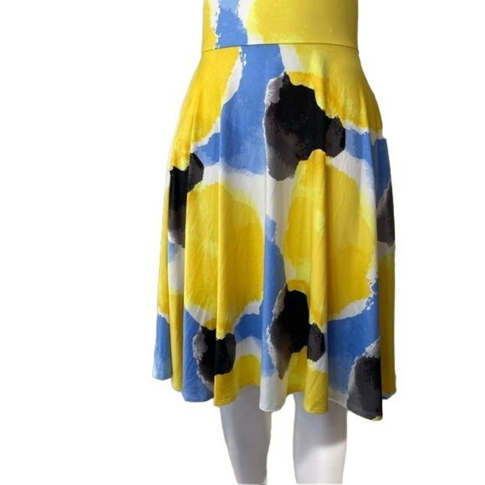 LulaRoe Nicki Dress With Pockets Blue Yellow White Black Maxi Stretchy Dress - Picture 5 of 11